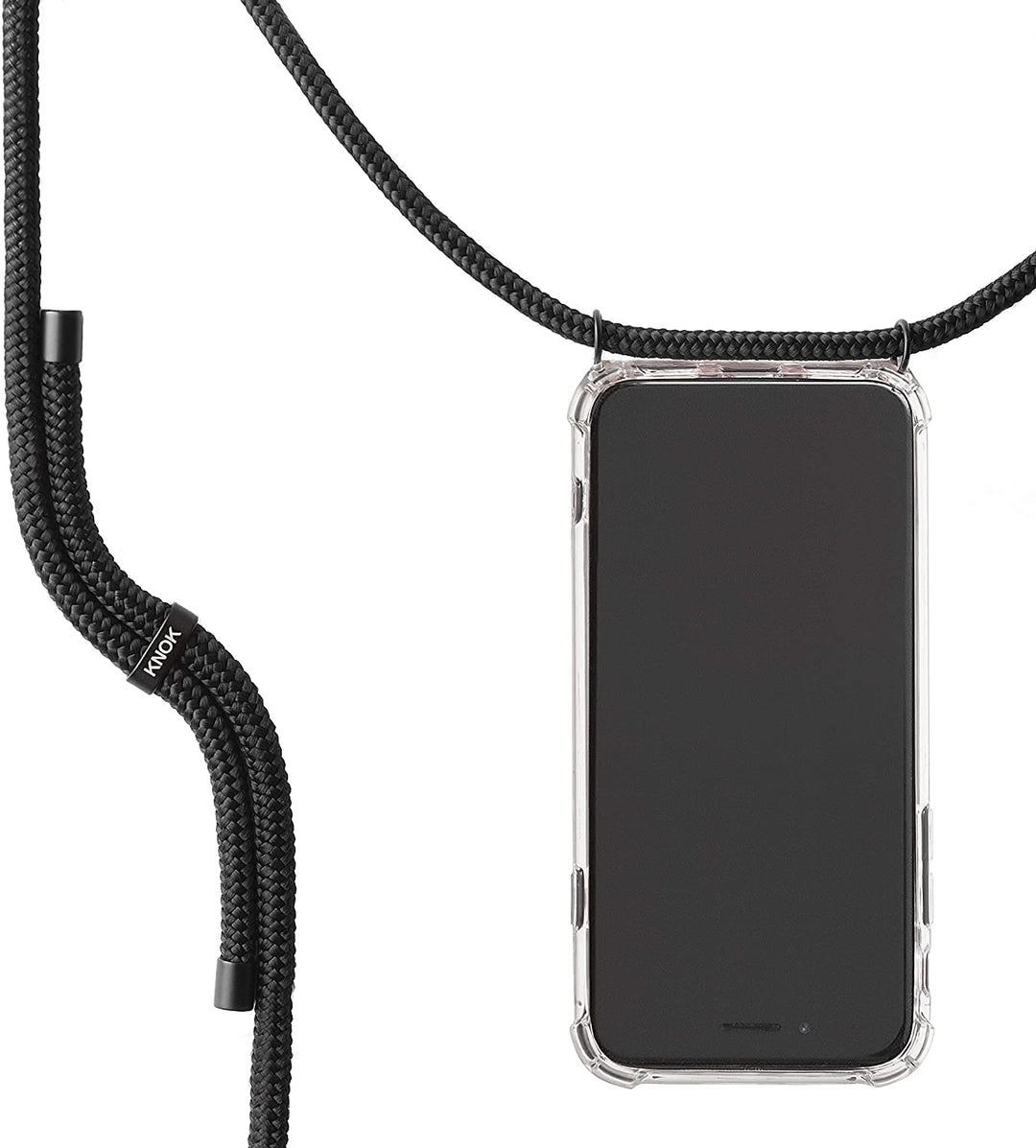 KNOK Premium Handykette für Apple iPhone 13 Mini, All Black, transparent | Silikonhülle mit fest ver