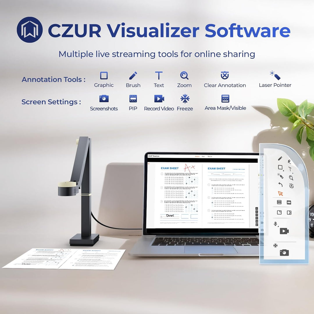 CZUR Fancy S Pro 4K USB-Dokumentenkamera & 12MP Webcam mit LED-Licht und Mikrofon, bis zu 60 fps, Au