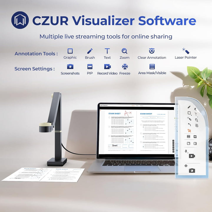 CZUR Fancy S Pro 12MP Dokumentenkamera, HD 4K 60FPS Visualizer Auto-Fokus AF-C/AF-S Mode mit Fulllli