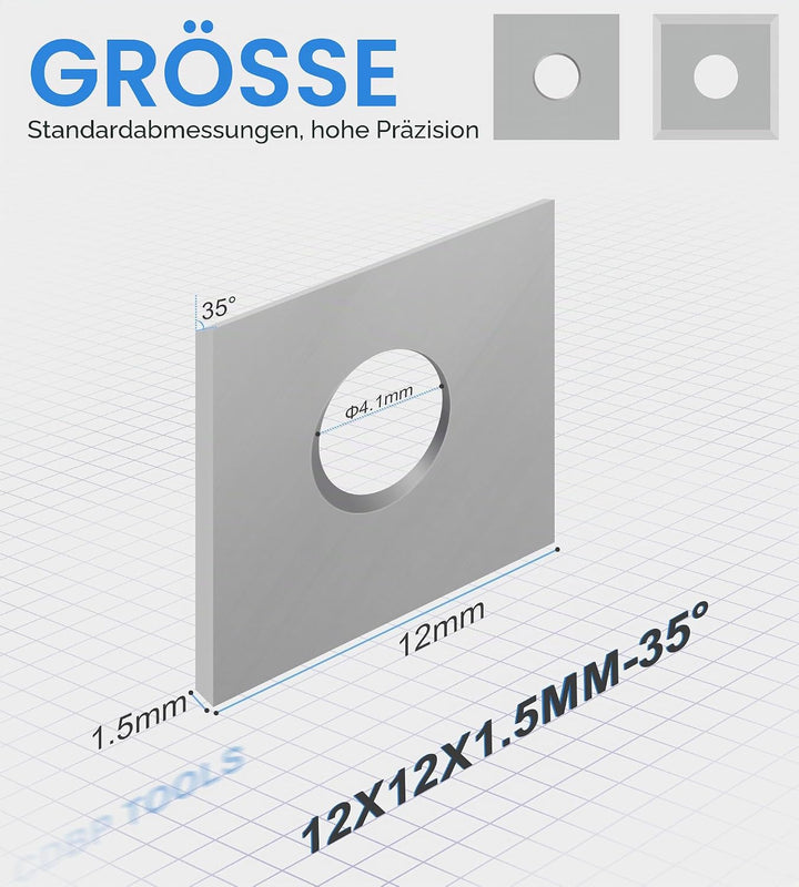 CDBP Quadratische Wendeschneidplatte 12x12x1,5mm, Vorschneider Wendeplatten/Wendemesser HM ,10 Stück