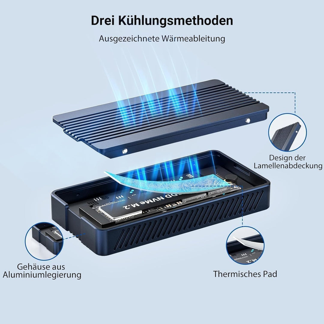 Acasis M2 NVMe SSD-Gehäuse 40 Gbit/s USB C Aluminium NVMe Gehäuse PCIe 2280 M-Key (B+M Key) Solid St