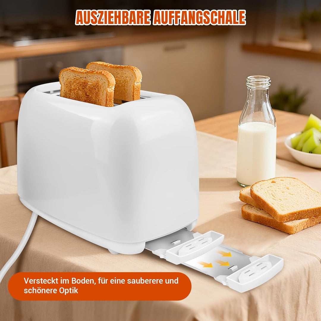 Automatik-Langschlitztoaster, Edelstahl, 2 Extra-breite Schlitze, 1400W Leistung, mit Brötchenaufsat