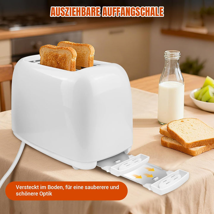 Automatik-Langschlitztoaster, Edelstahl, 2 Extra-breite Schlitze, 1400W Leistung, mit Brötchenaufsat