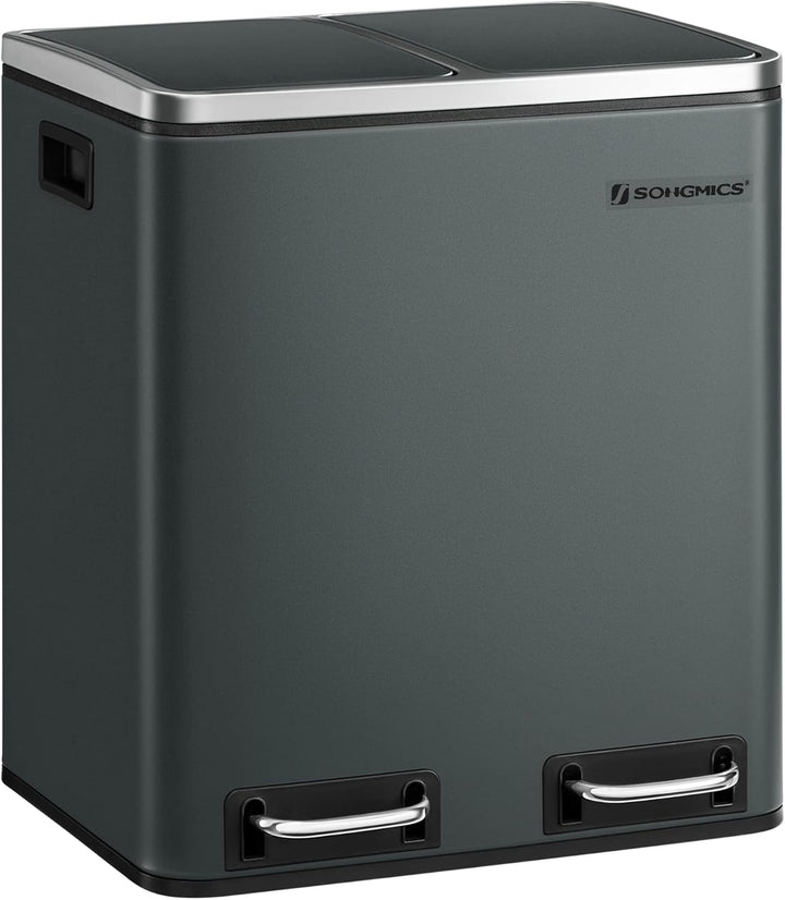 SONGMICS Mülleimer Küche, 2 x 15 L, Mülltrennsystem, Abfalleimer aus Metall, Treteimer mit Inneneime