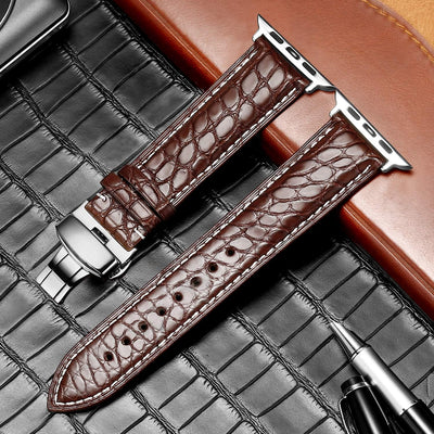 MUENShop Krokodilleder Armband Kompatibel mit Apple Watch 42mm/44mm Original Alligator Leder Ersatzb