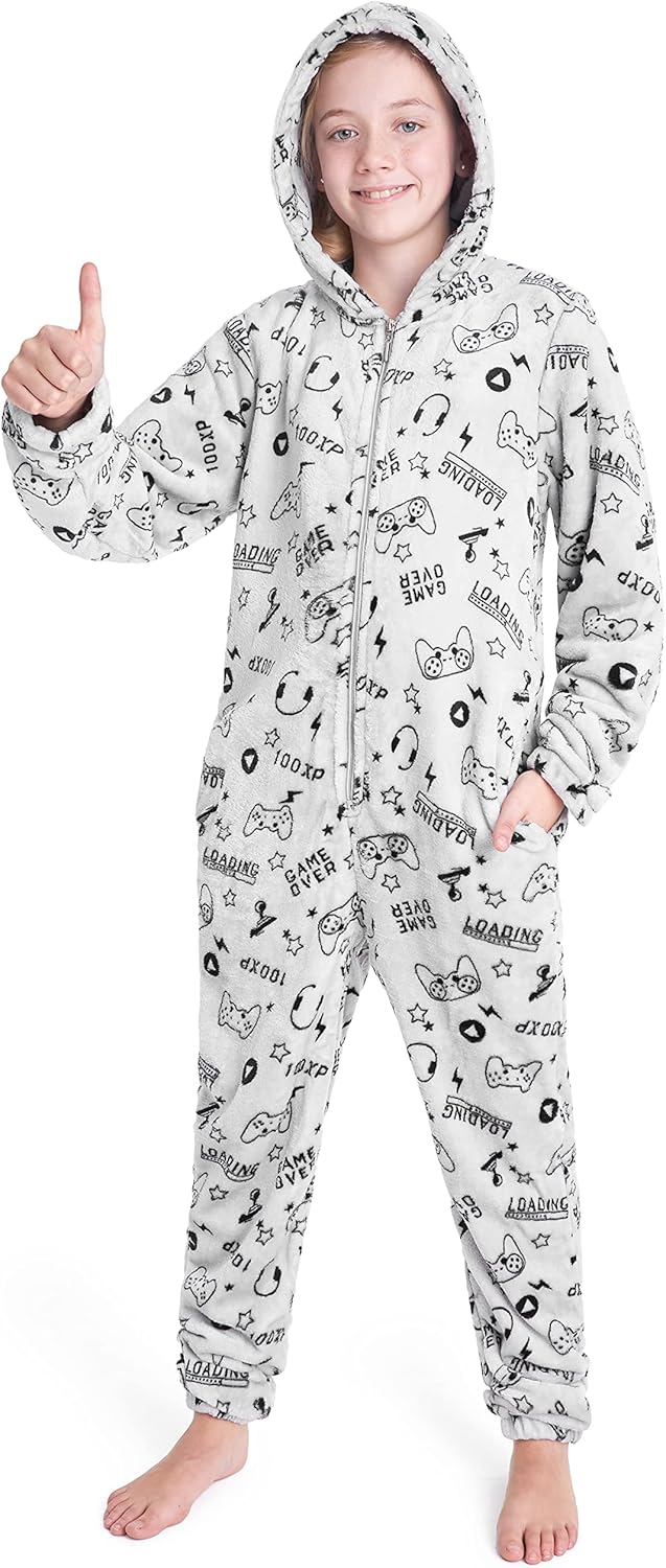 CityComfort Onesie Kinder Fleece Overall Jumpsuit Schlafanzug Jungen Mädchen Extra Weich Einteiler G