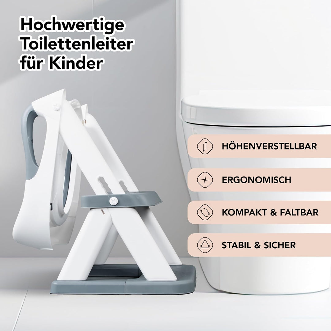 KidzCorner Kinder Toilettensitz mit Treppe, höhenverstellbare Toilettenleiter klappbar auch als Trit