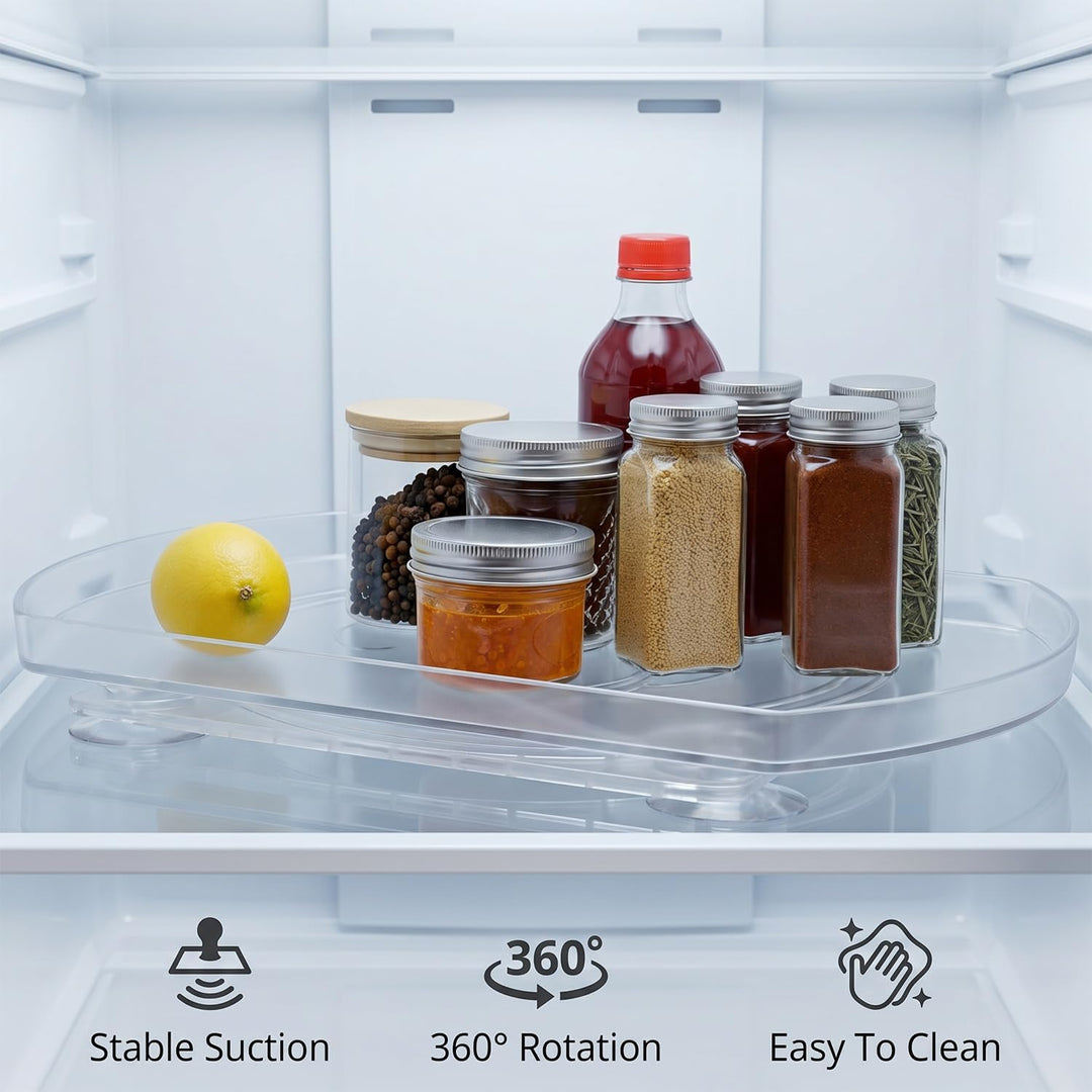 QWORK® Drehteller Kühlschrank 43.5 x 29.4 x 4.2 cm, 360° Drehbarer Rechteckiger Organizer für Kühlsc