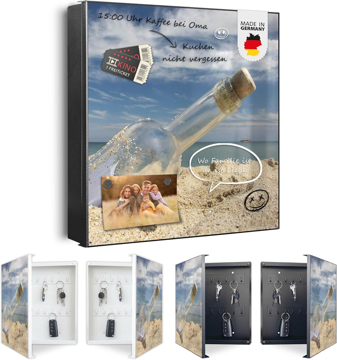 banjado Grosser Schlüsselkasten Glas - Schlüsselbox 30x30cm mit 50 Haken - Schlüsselkasten modern fü