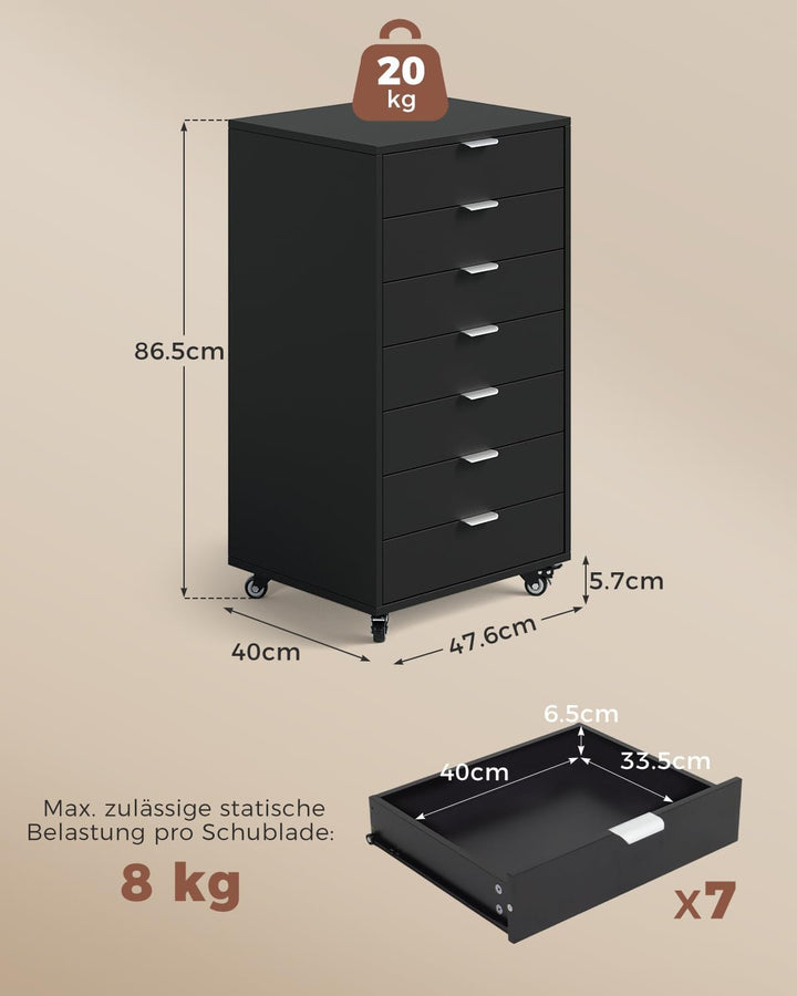 ELUCHANG Schubladenschrank, Rollcontainer, Mobiler Aktenschrank mit 7 Schubladen, Schubladenkommode