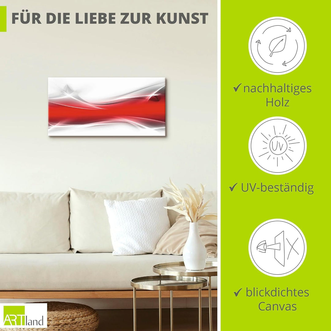 ARTland Leinwandbilder Wandbild Bild auf Leinwand 100x50 cm Abstrakte Bilder Gegenstandslos T9IM Rot