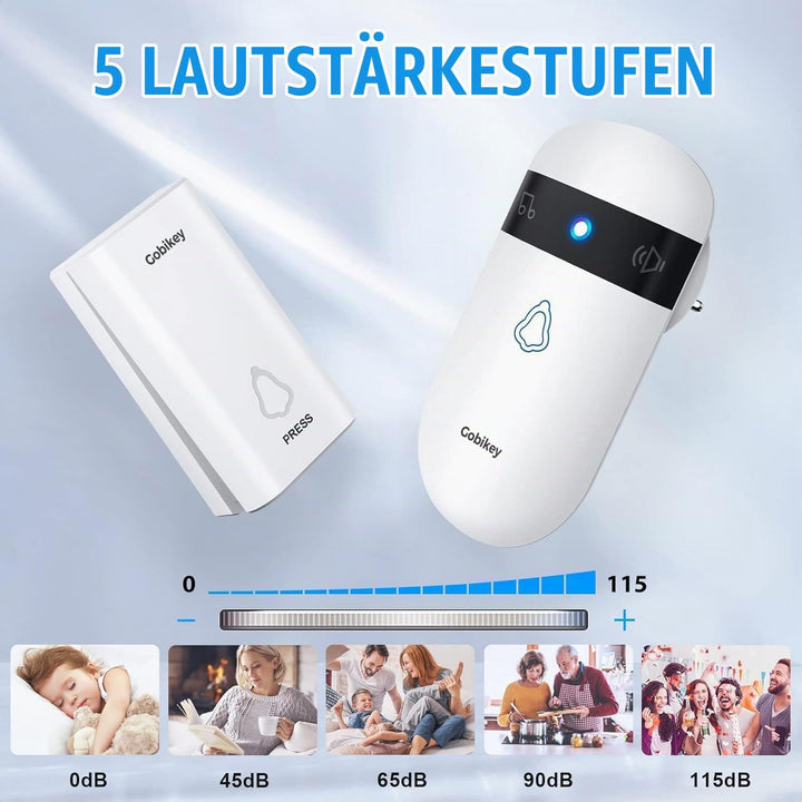 Funkklingel Selbstversorgend ohne Batterie, 350m Reichweite, IP55 Wasserdicht, Türklingel Funk mit 5