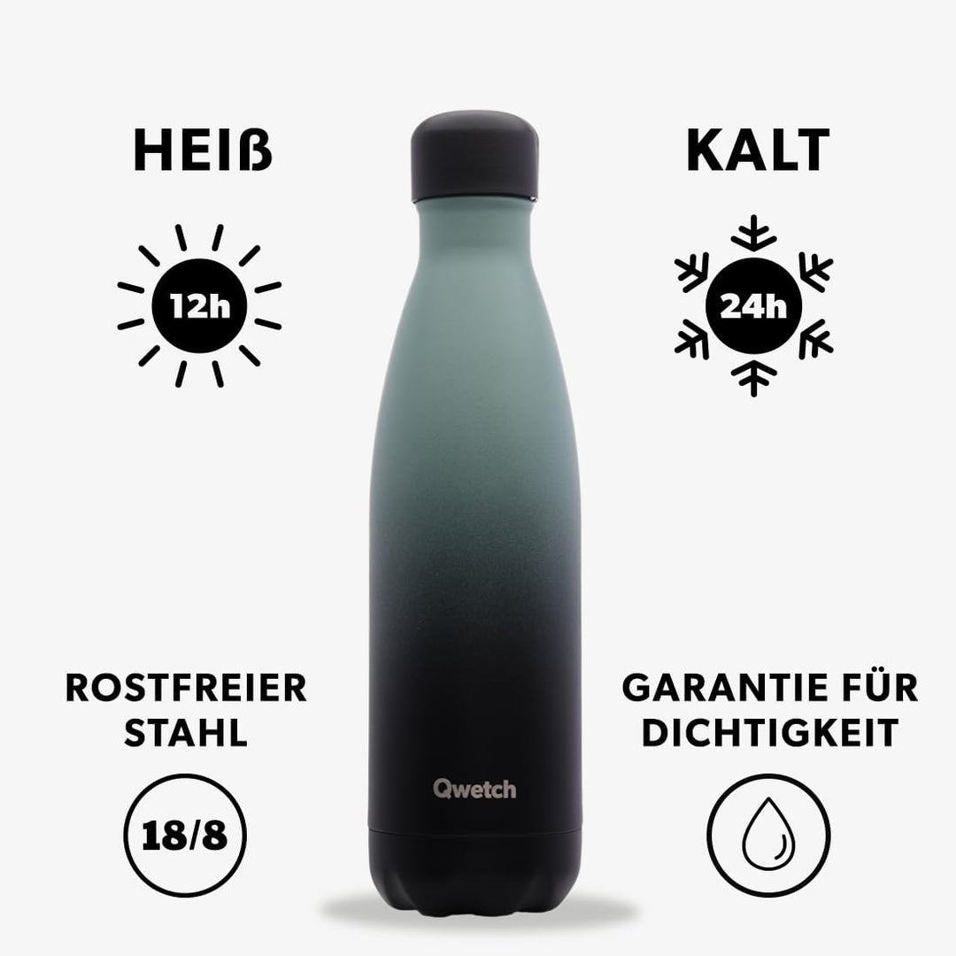 QWETCH - Isothermische Originals Flasche - Graphite Khaki/Schwarz 500ml - Nomadische Edelstahlflasch