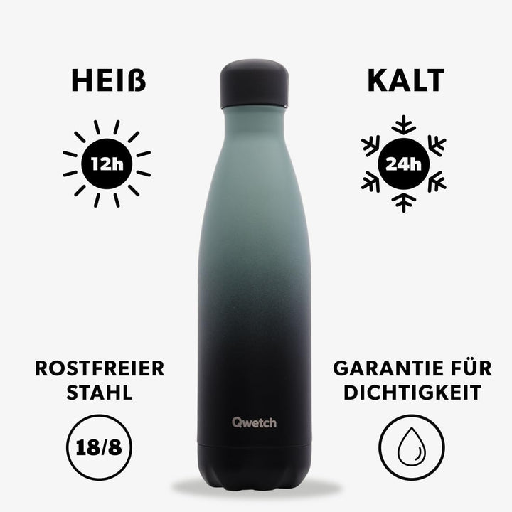 QWETCH - Isothermische Originals Flasche - Graphite Khaki/Schwarz 500ml - Nomadische Edelstahlflasch