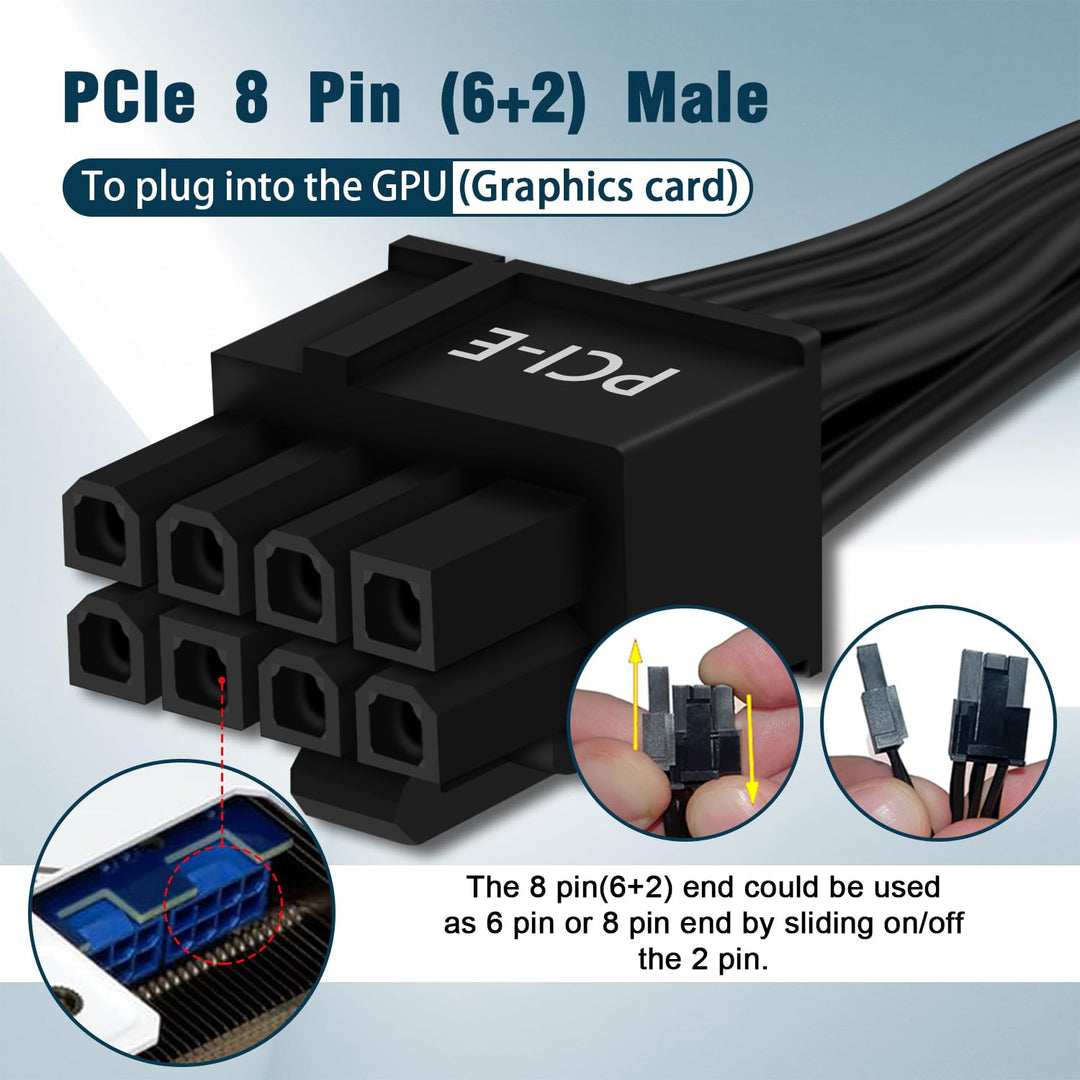 COMeap (2er-Pack) PCIe Adapterkabel für Corsair Netzteile, ATX 8-Pin (CPU) auf PCIe 8-Pin (6+2) Adap