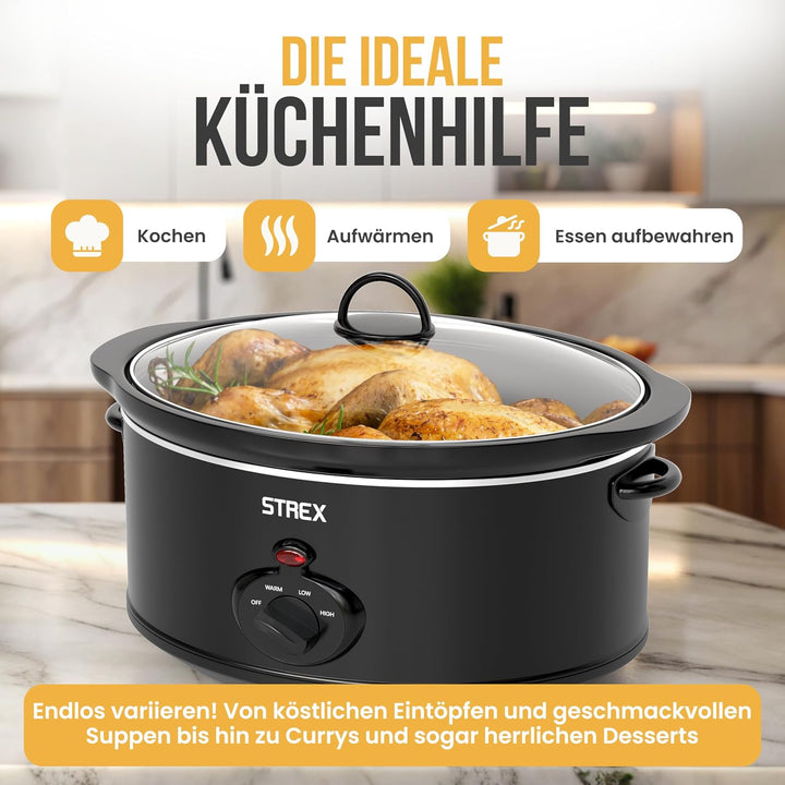 Strex Schongarer Slowcooker 3.5L - Herausnehmbarer Keramik-Innenbehälter - Warmhaltefunktion - Slow