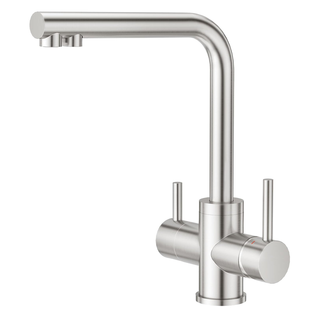 CREA 3 Wege Wasserhahn Küche, 360° Drehbar Küchenarmatur, 3 in 1 Mischbatterie für Wasserfilter, Tri
