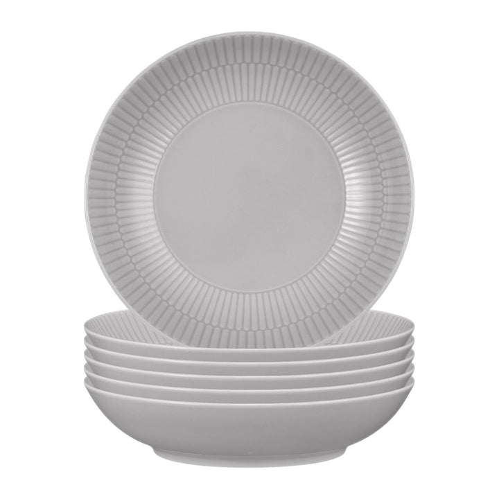 Seltmann Weiden Amina Silbergrau Suppenteller 6er Set, 21 cm, Tiefe Suppenschalen mit dezentem Relie