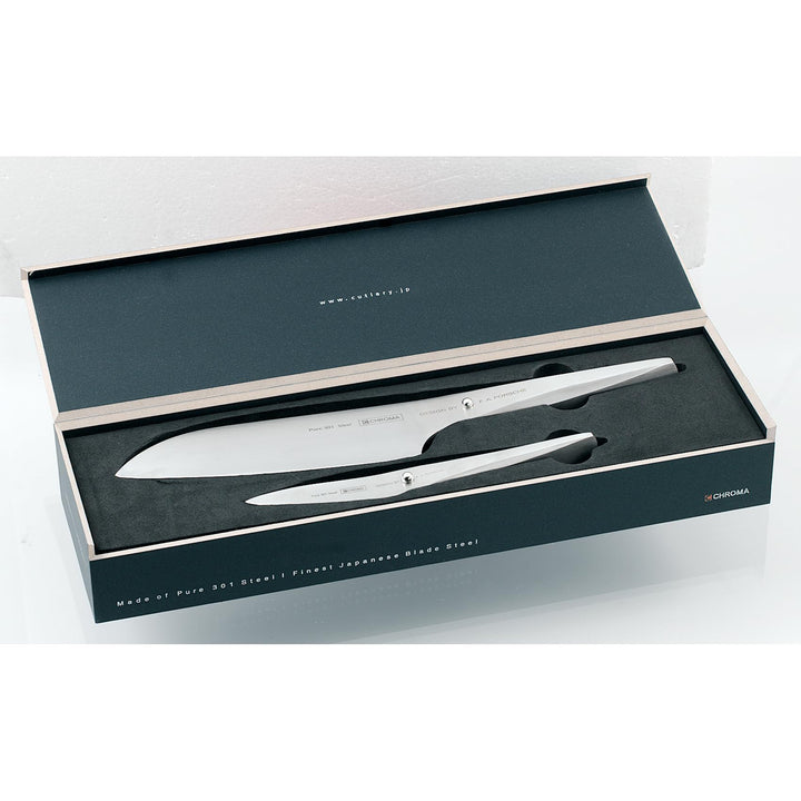 Chroma Messer-Set Type 301, P-29 (P-02, P-09) Schälmesser mit 7,7 cm Klinge + Extra scharfes Santoku