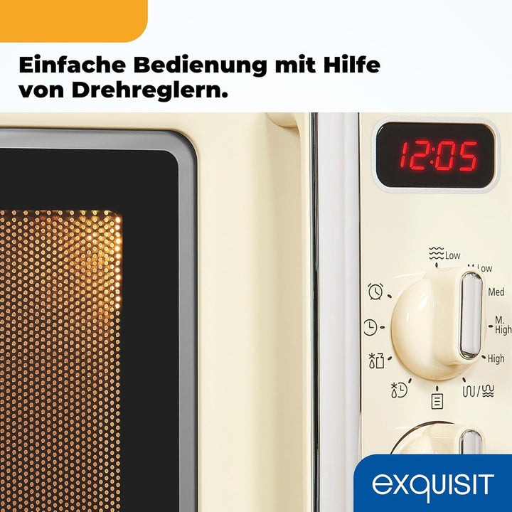 Exquisit Retro Mikrowelle RMW720-3GDIG creme | 20 Liter | 1000 Watt Grill | Digitale Anzeige | Creme