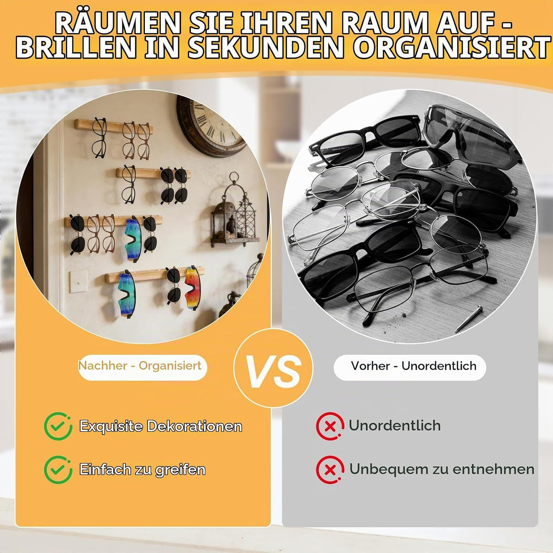 Holz Brillenhalter Wand,4PCS Sonnenbrillenaufbewahrung, Wand Brillenständer Brillenregal zum Aufhäng