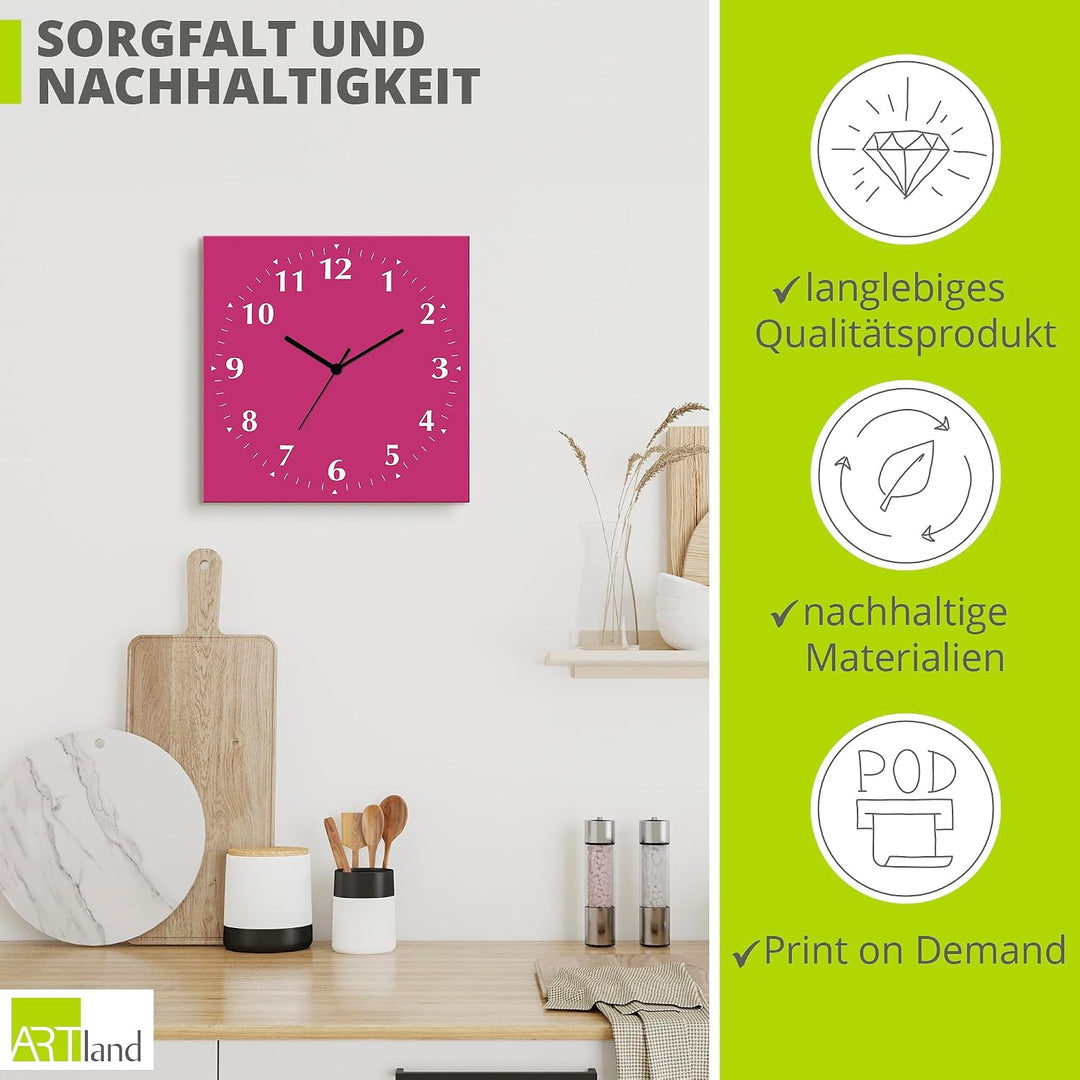 ARTLAND Wanddeko Wanduhr ohne Tickgeräusche Alu Quarzuhr 30x30 cm Quadratisch Lautlos 12 Ziffern Far
