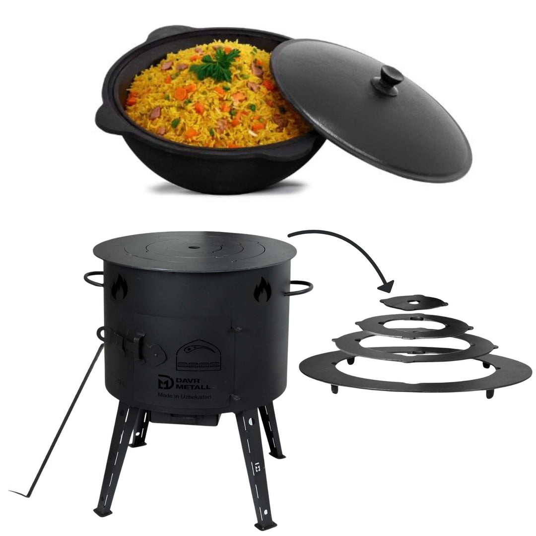 4BIG.fun Utschak Ø40 Uchag 2mm Stahl 12 L Kazan Wok Eintopfofen Utschag Учаг Campingofen Adapter-Rin