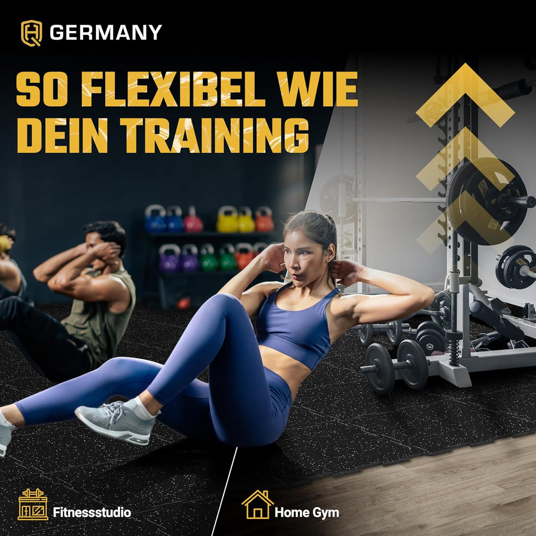 HQ Germany® Bodenschutzmatte Fitness - Premium Gym Boden | Made in EU | Matten Fitnessraum in Studio