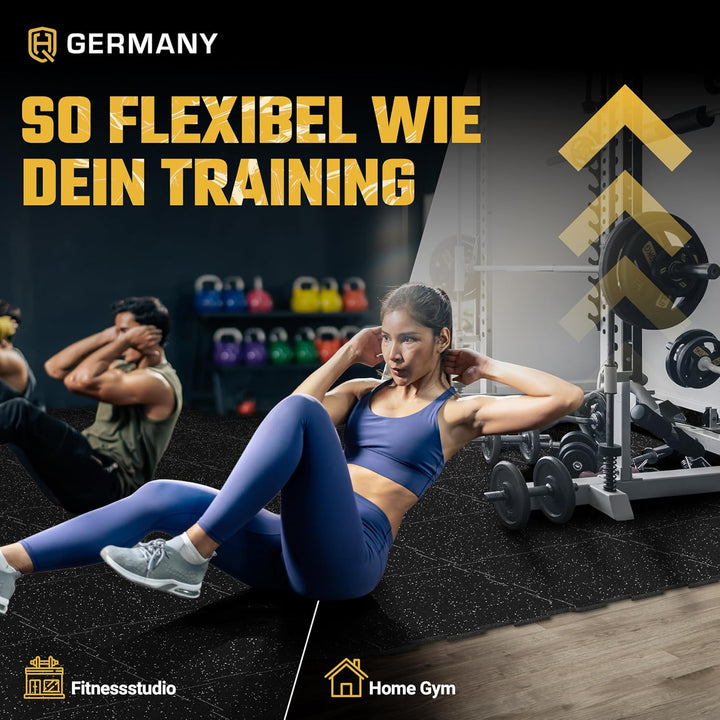 HQ Germany® Bodenschutzmatte Fitness - Premium Gym Boden | Made in EU | Matten Fitnessraum in Studio
