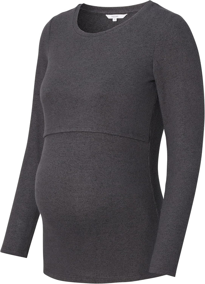 Noppies Damen Top Plano Nursing Long Sleeve T-Shirt, Grey Melange - P806