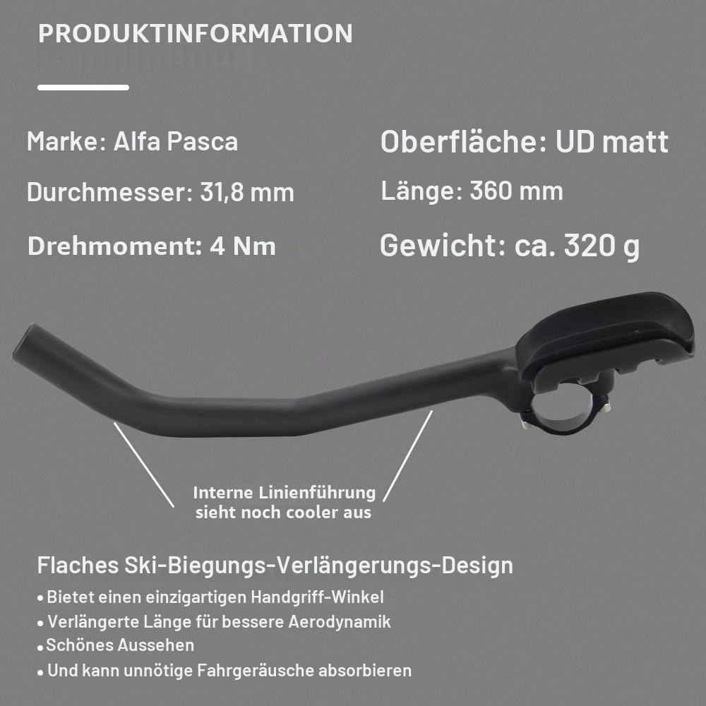 Alfa Pasca rennrad lenkeraufsatz triathlon 360mm aero triathlon lenker carbon 50° TT Bar Extender 50