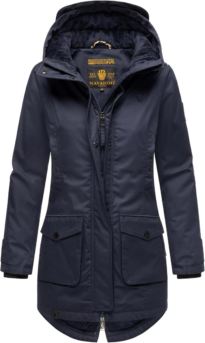 Navahoo Damen Übergangsjacke Warmer Kurzmantel Regenjacke wasserdicht mit Kapuze Brinjaa XS-XXL S Na