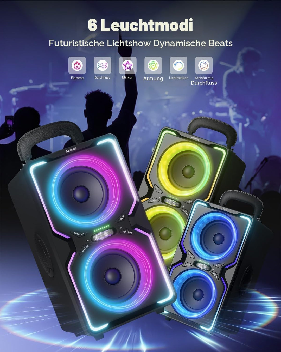 AKONE Party Bluetooth Lautsprecher, 240W Musikbox Bluetooth Gross, Loud Sound Partybox, Natur Super