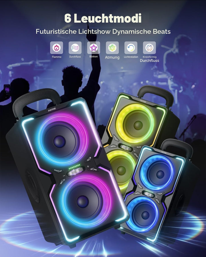 AKONE Party Bluetooth Lautsprecher, 240W Musikbox Bluetooth Gross, Loud Sound Partybox, Natur Super
