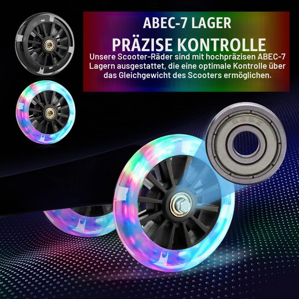 Freestyle-Rollerrad, 2 Stück, beleuchtet, mit LED-Blinklicht, 120 mm, Roller-Reifen mit ABEC-7-Kugel