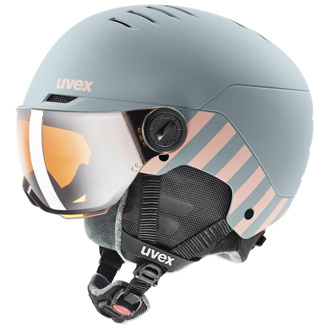 uvex rocket jr visor - Skihelm für Kinder - mit Visier - individuelle Grössenanpassung - rhino - blu