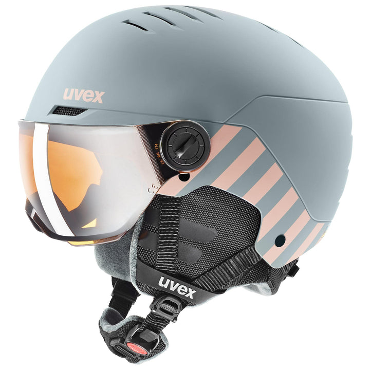 uvex rocket jr visor - Skihelm für Kinder - mit Visier - individuelle Grössenanpassung - rhino - blu