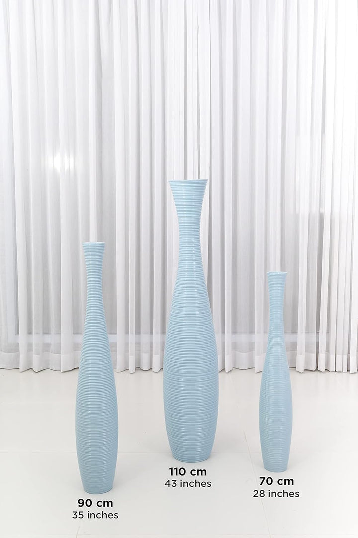 Leewadee Grosse Bodenvase für Dekozweige hohe Standvase Design Holzvase, Holz, 90 cm, Hellblau 90 cm