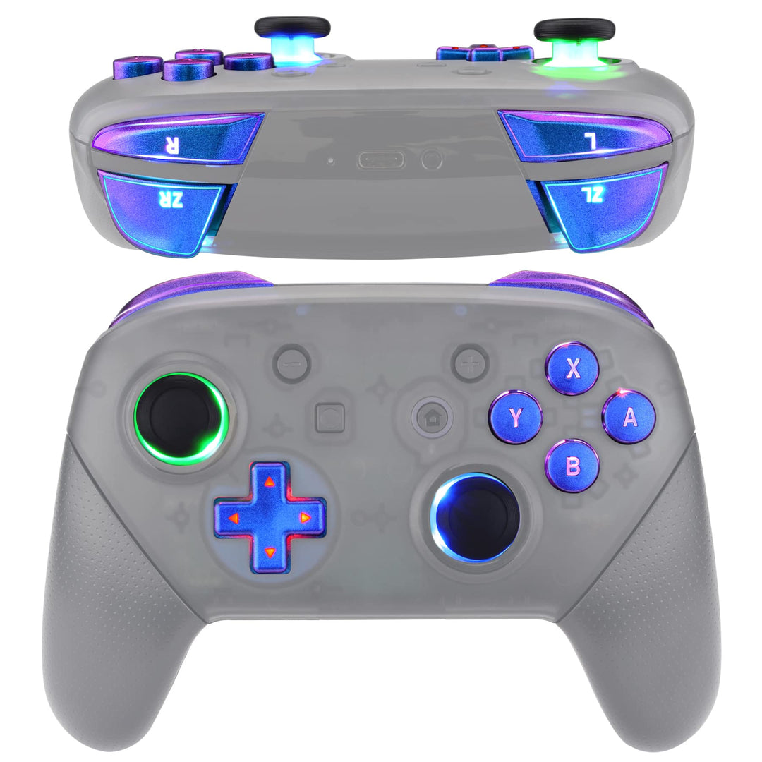 eXtremeRate DTFS LED Tasten Set für Switch pro Controller, 9 Farb-Modi 6 Separat-Tasten-Bereiche Con