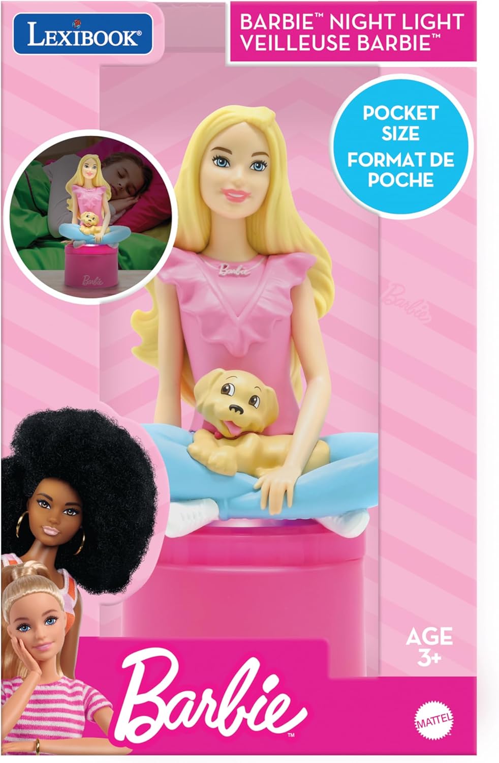 Lexibook, Barbie, LED-Taschen-Nachtlicht für das Kinderzimmer, weiches Licht, batteriebetrieben, Ros