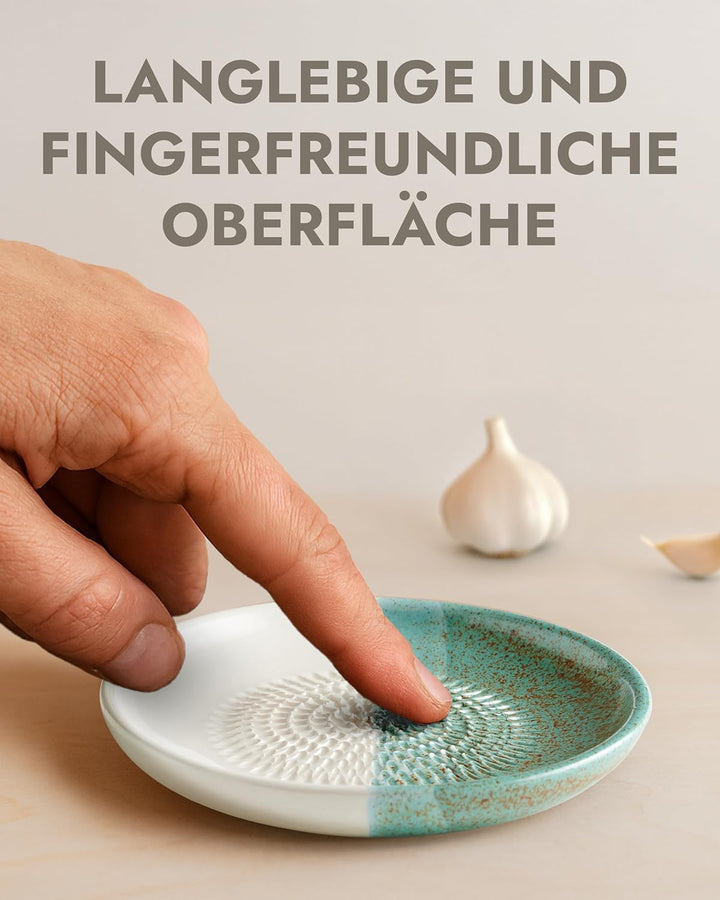 evergrate Keramikreibe Dipschale im Motiv Ice mit Küchenpinsel und Rezeptheft, Ice