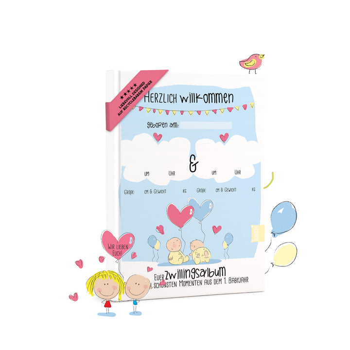 Das Zwillingsalbum für das gesamte erste Babyjahr - Das Erinnerungsalbum mit personalisierbarem Cove