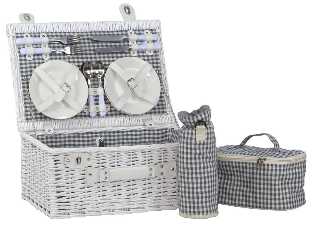 DVier Picknickkorb weiss weide f. 4 Personen inkl. Thermotasche