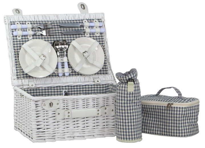 DVier Picknickkorb weiss weide f. 4 Personen inkl. Thermotasche