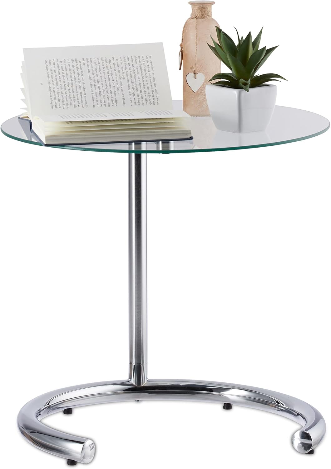 Relaxdays, Silber Kaffeetisch höhenverstellbar bis 70 cm, runder Wohnzimmertisch, verchromter Stahl,