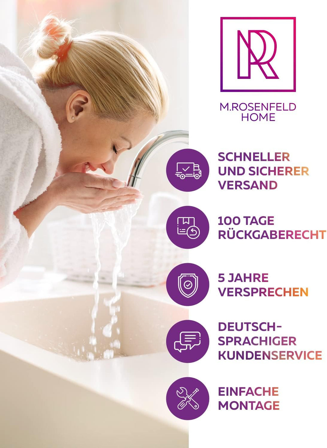 M. ROSENFELD HOME Design Siphon Waschbecken – Universeller Röhrensiphon 1 1/4" für Waschtisch, Geruc