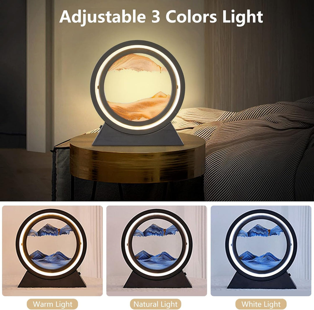 kyaoayo Sandbild Zum Drehen mit LED Nachtlicht，10" Dynamisch 3D Sandbilder zum Drehen，Tiefsee Sandbi