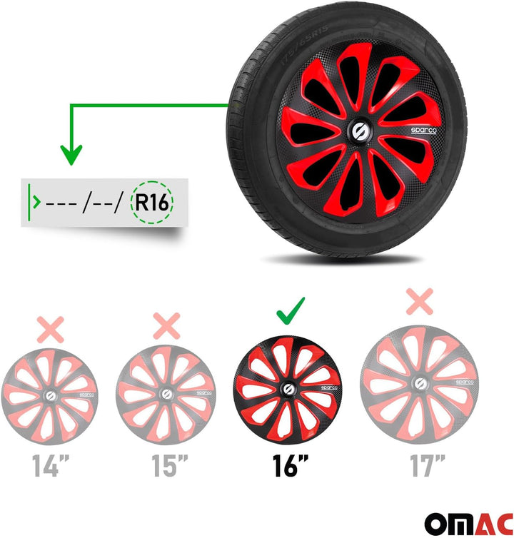 Satz Sparco Radzierblenden Sicilia 16-Zoll Schwarz/Rot/Karbon