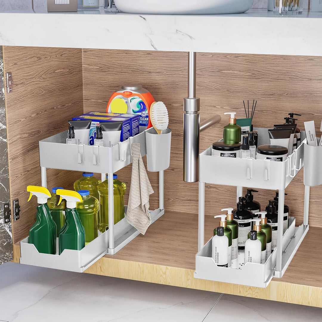 Puricon Unter Waschbecken Regal, 2 Etagen Standregal Küche Arbeitsplatte Regal Organizer, Mehrfunkti