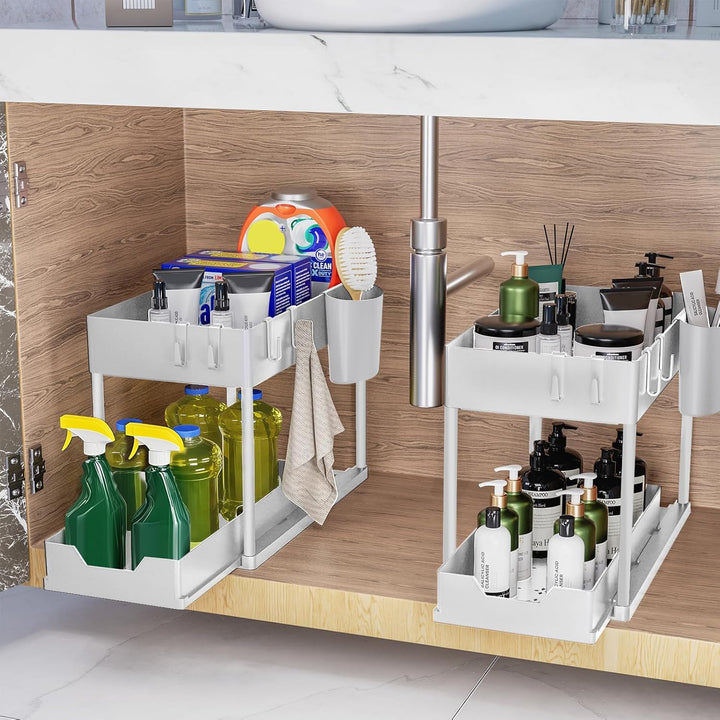 Puricon Unter Waschbecken Regal, 2 Etagen Standregal Küche Arbeitsplatte Regal Organizer, Mehrfunkti